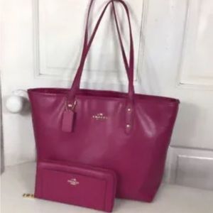 Coach Magenta Leather Town Tote